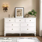 Commode moderne de 55 pouces pour chambre à coucher avec 7 tiroirs spacieux