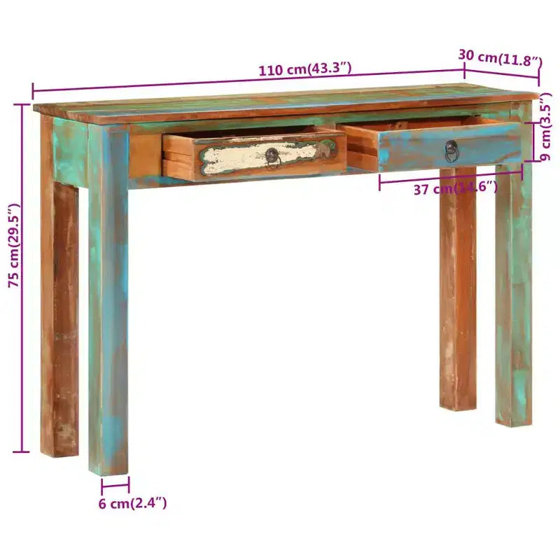 vidaXL Console 110x30x75 cm Bois massif de récupération
