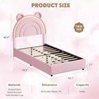 Cadre de lit double rembourré avec 2 tiroirs de rangement et tête de lit arc-en-ciel LED, lit plateforme pour enfants, support à lattes en bois massif, pas besoin de sommier tapissier