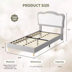 Lit Coolmee Magic Ring en polaire sherpa, pieds en bois massif supportant jusqu'à 158 kg, lattes en MDF avec velcro, silencieux, assemblage sans outils pour enfants, gris