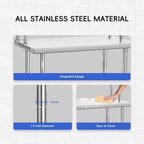 Bureau de 48 x 24 pouces en acier inoxydable avec étagères et crochets réglables, idéal pour les restaurants, les maisons et les hôtels, table robuste certifiée NSF