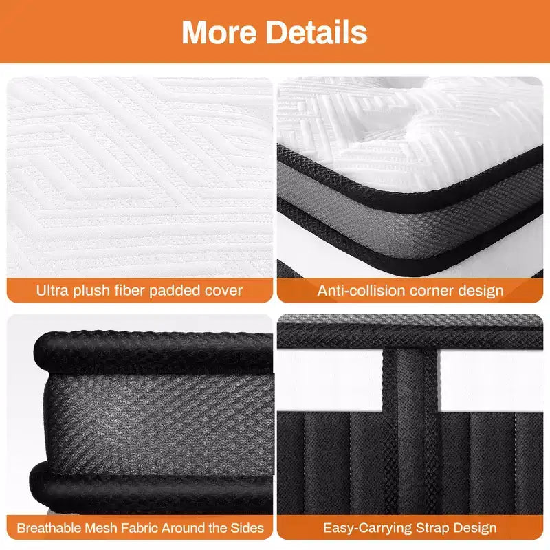 Matelas Queen, matelas hybride en mousse à mémoire de forme au gel de 14 pouces livré en boîte, conception rafraîchissante et respirante, soulagement de la pression zoné, sensation de fermeté moyenne
