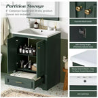 JVNOXK Meuble de salle de bain 61 cm avec lavabo en céramique, meuble de rangement autoportant moderne avec poignées argentées, portes à fermeture douce – Vert