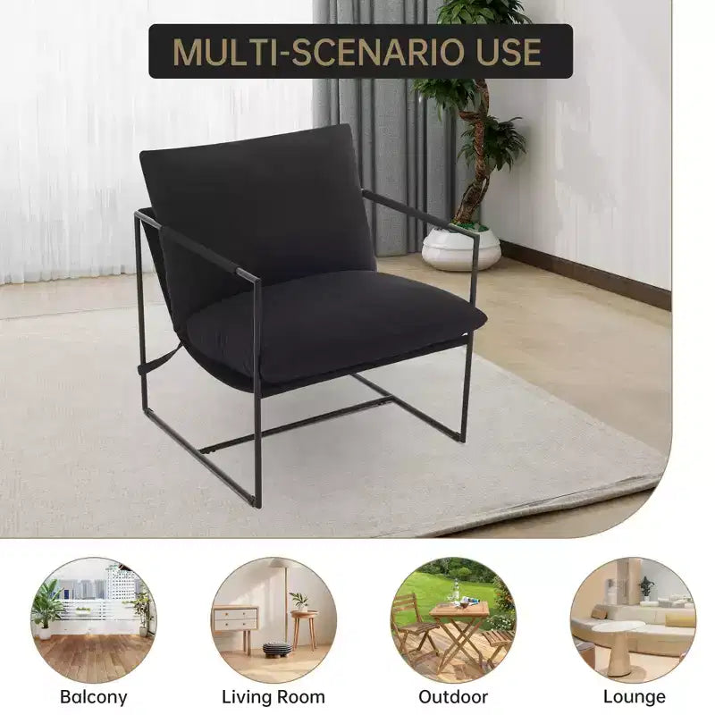 Fauteuil basculant avec structure en métal, chaise de salon moderne et confortable, fauteuil de lecture rembourré avec coussin en mousse déchiquetée, fauteuil surdimensionné
