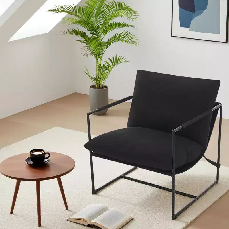 Fauteuil basculant avec structure en métal, chaise de salon moderne et confortable, fauteuil de lecture rembourré avec coussin en mousse déchiquetée, fauteuil surdimensionné