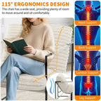 Fauteuil basculant avec structure en métal, chaise de salon moderne et confortable, fauteuil de lecture rembourré avec coussin en mousse déchiquetée, fauteuil surdimensionné