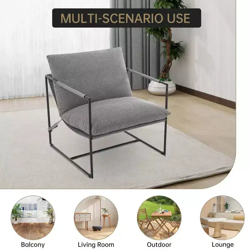 Fauteuil basculant avec structure en métal, chaise de salon moderne et confortable, fauteuil de lecture rembourré avec coussin en mousse déchiquetée, fauteuil surdimensionné
