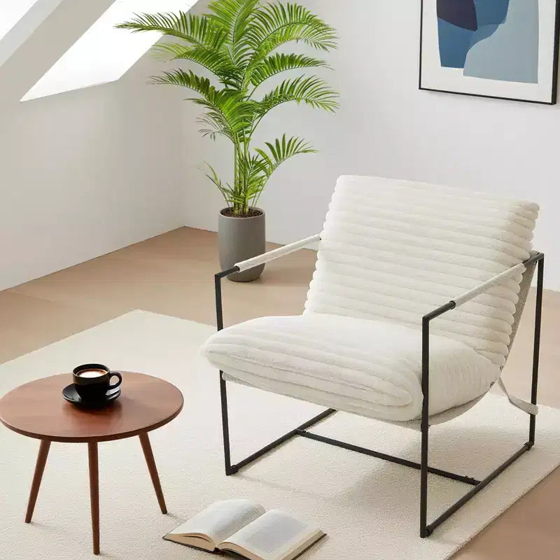 Fauteuil basculant avec structure en métal, chaise de salon moderne et confortable, fauteuil de lecture rembourré avec coussin en mousse déchiquetée, fauteuil surdimensionné