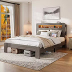 Lit plateforme moderne en bois GDFStudio Lyvi avec tête de lit de rangement et éclairage LED