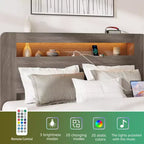 Lit plateforme moderne en bois GDFStudio Lyvi avec tête de lit de rangement et éclairage LED
