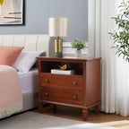 Table d'appoint avec 2 tiroirs et étagères ouvertes, Table d'appoint vintage Tables de chevet avec ports USB et prises, Support en bois, Table de chevet