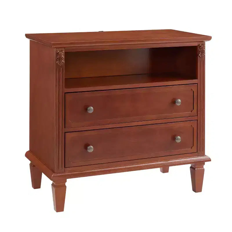 Table d'appoint avec 2 tiroirs et étagères ouvertes, Table d'appoint vintage Tables de chevet avec ports USB et prises, Support en bois, Table de chevet