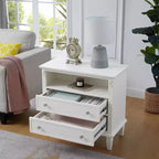 Table d'appoint avec 2 tiroirs et étagères ouvertes, Table d'appoint vintage Tables de chevet avec ports USB et prises, Support en bois, Table de chevet