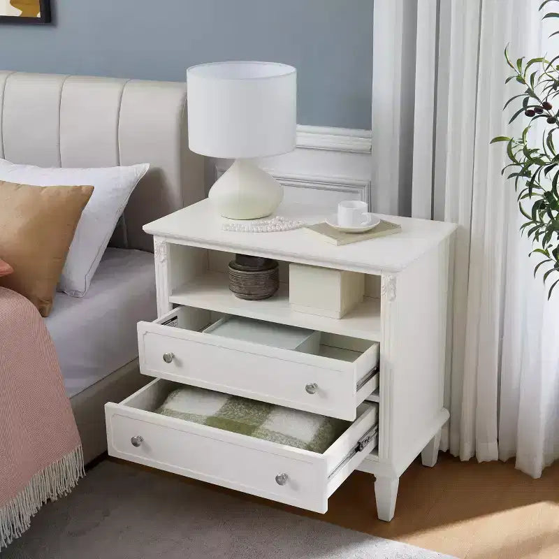 Table d'appoint avec 2 tiroirs et étagères ouvertes, Table d'appoint vintage Tables de chevet avec ports USB et prises, Support en bois, Table de chevet
