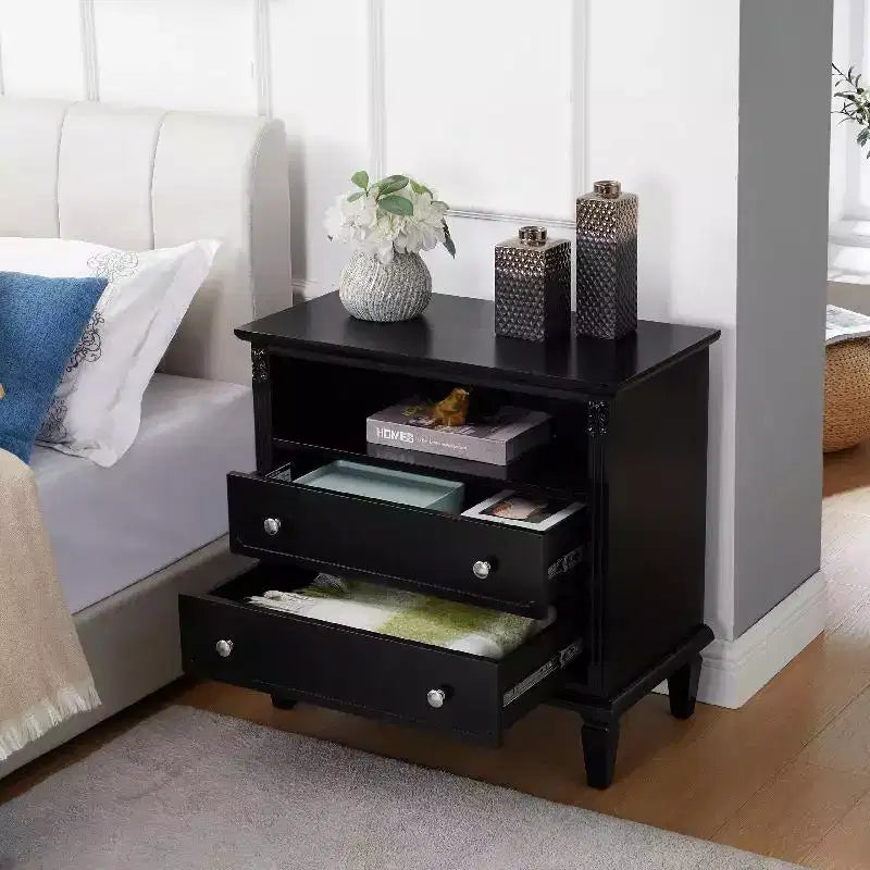 Table d'appoint avec 2 tiroirs et étagères ouvertes, Table d'appoint vintage Tables de chevet avec ports USB et prises, Support en bois, Table de chevet