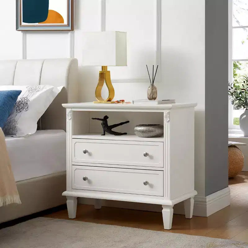 Table d'appoint avec 2 tiroirs et étagères ouvertes, Table d'appoint vintage Tables de chevet avec ports USB et prises, Support en bois, Table de chevet
