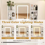 Coiffeuse miroir LED avec éclairage intégré, bande lumineuse réglable 3 couleurs, 2 grands tiroirs, support pour sèche-cheveux Blanc