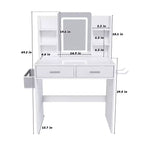 Coiffeuse miroir LED avec éclairage intégré, bande lumineuse réglable 3 couleurs, 2 grands tiroirs, support pour sèche-cheveux Blanc