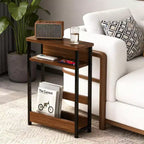 Table d'appoint industrielle étroite à 3 niveaux – Table de bout peu encombrante avec étagères de rangement et porte-revues pour salon ou chambre à coucher