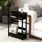 Table d'appoint industrielle étroite à 3 niveaux – Table de bout peu encombrante avec étagères de rangement et porte-revues pour salon ou chambre à coucher