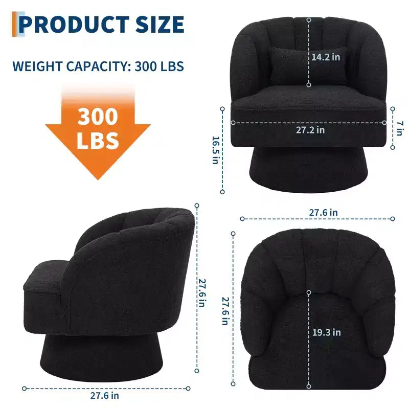 Fauteuil pivotant moderne à 360°, en tissu polaire, avec oreiller moelleux, fauteuil de lecture rond pour salon, chambre à coucher