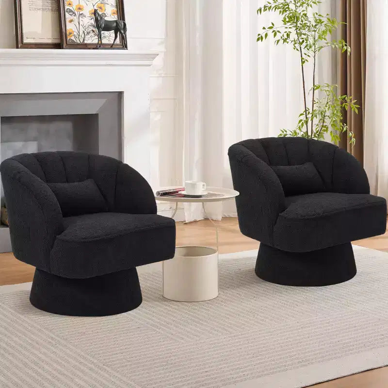 Fauteuil pivotant moderne à 360°, en tissu polaire, avec oreiller moelleux, fauteuil de lecture rond pour salon, chambre à coucher