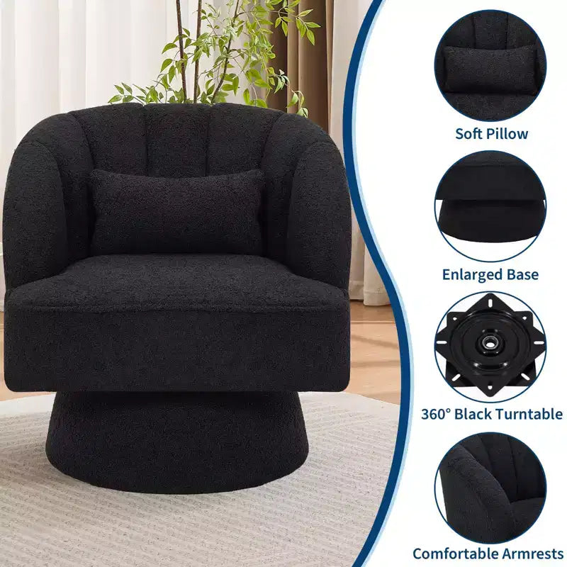 Fauteuil pivotant moderne à 360°, en tissu polaire, avec oreiller moelleux, fauteuil de lecture rond pour salon, chambre à coucher