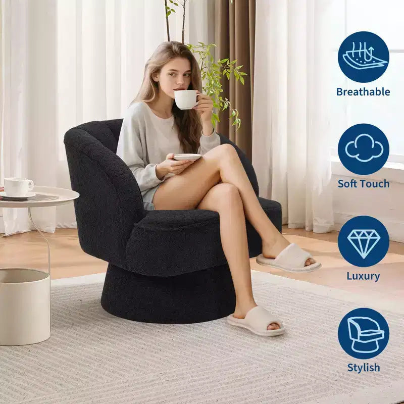 Fauteuil pivotant moderne à 360°, en tissu polaire, avec oreiller moelleux, fauteuil de lecture rond pour salon, chambre à coucher
