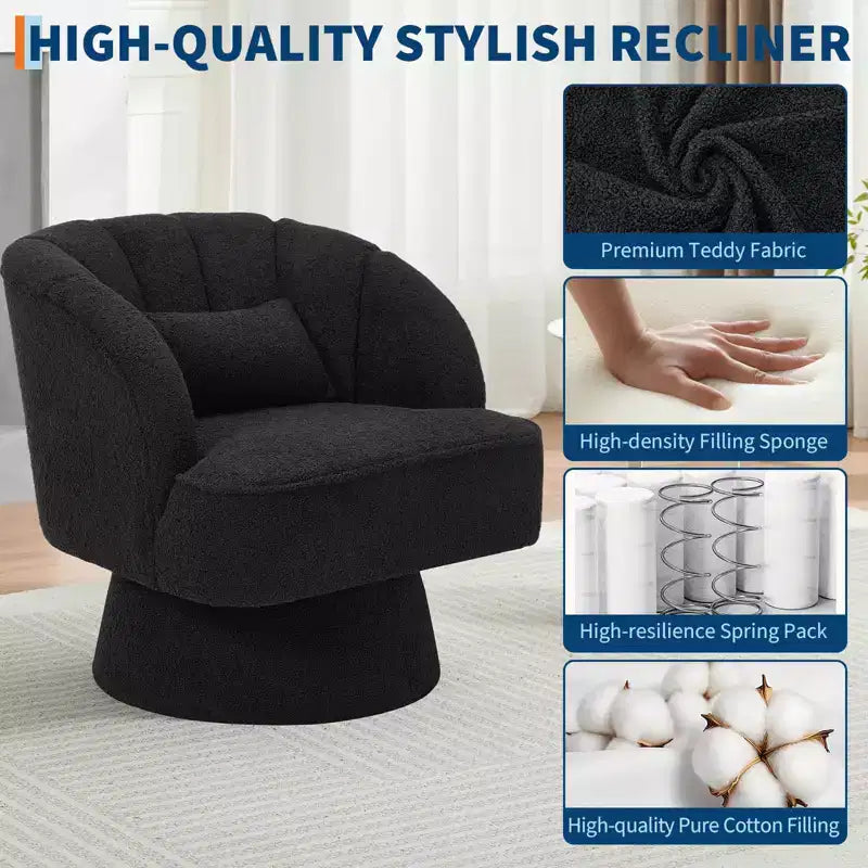 Fauteuil pivotant moderne à 360°, en tissu polaire, avec oreiller moelleux, fauteuil de lecture rond pour salon, chambre à coucher