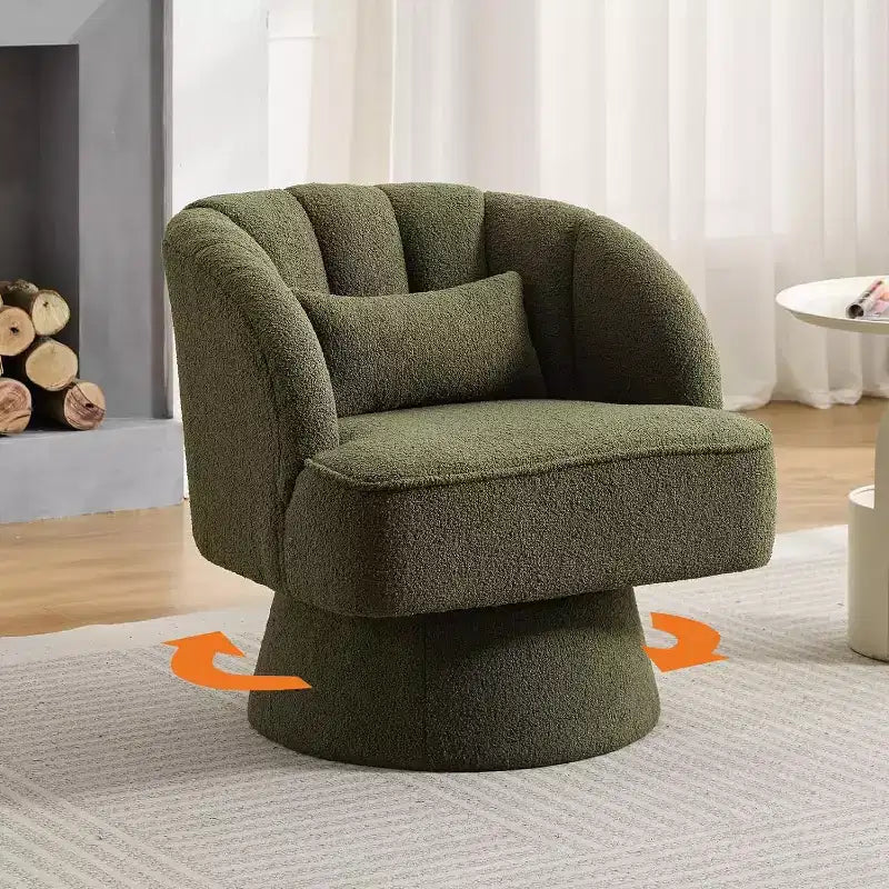 Fauteuil pivotant moderne à 360°, en tissu polaire, avec oreiller moelleux, fauteuil de lecture rond pour salon, chambre à coucher