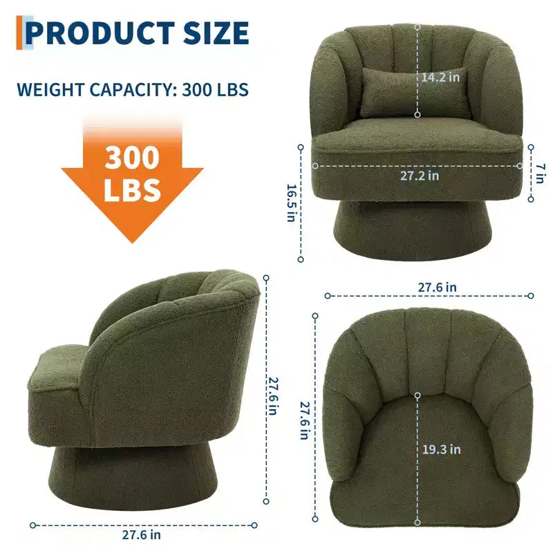 Fauteuil pivotant moderne à 360°, en tissu polaire, avec oreiller moelleux, fauteuil de lecture rond pour salon, chambre à coucher