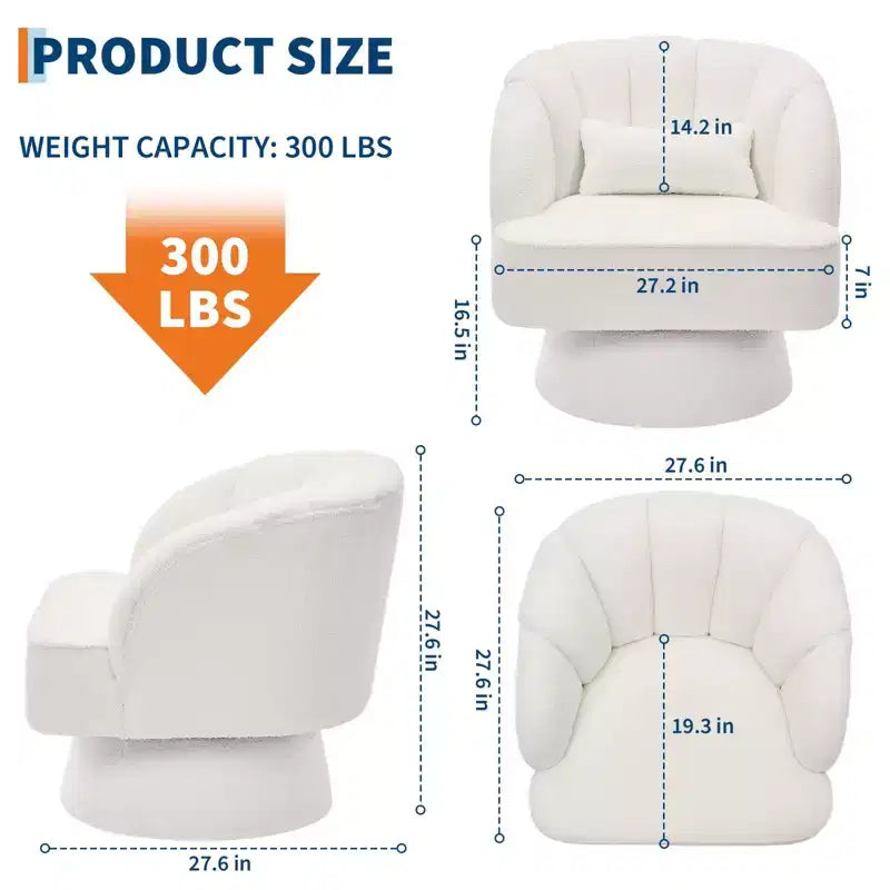 Fauteuil pivotant moderne à 360°, en tissu polaire, avec oreiller moelleux, fauteuil de lecture rond pour salon, chambre à coucher