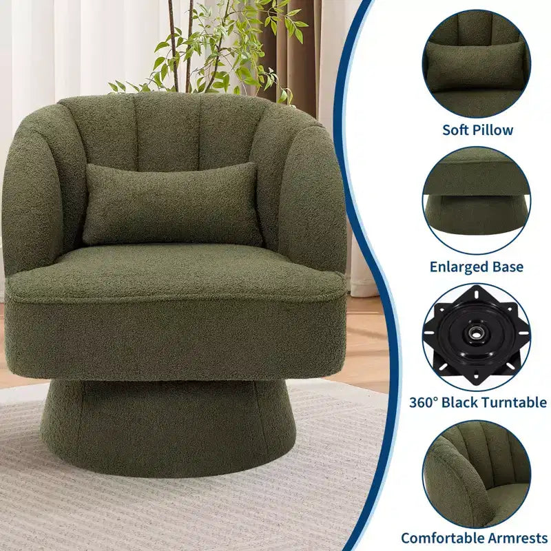 Fauteuil pivotant moderne à 360°, en tissu polaire, avec oreiller moelleux, fauteuil de lecture rond pour salon, chambre à coucher