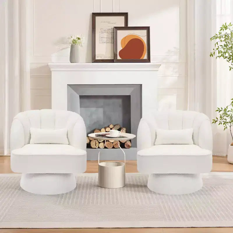 Fauteuil pivotant moderne à 360°, en tissu polaire, avec oreiller moelleux, fauteuil de lecture rond pour salon, chambre à coucher