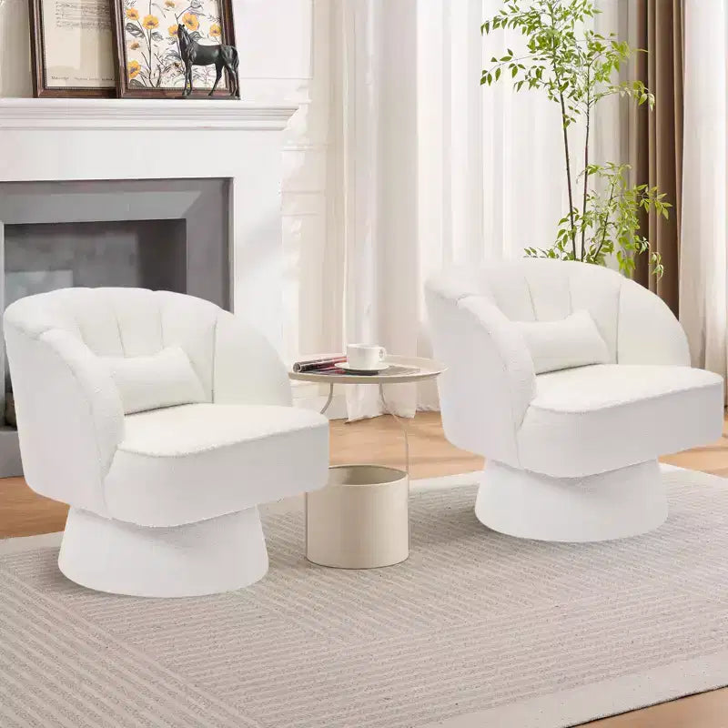 Fauteuil pivotant moderne à 360°, en tissu polaire, avec oreiller moelleux, fauteuil de lecture rond pour salon, chambre à coucher