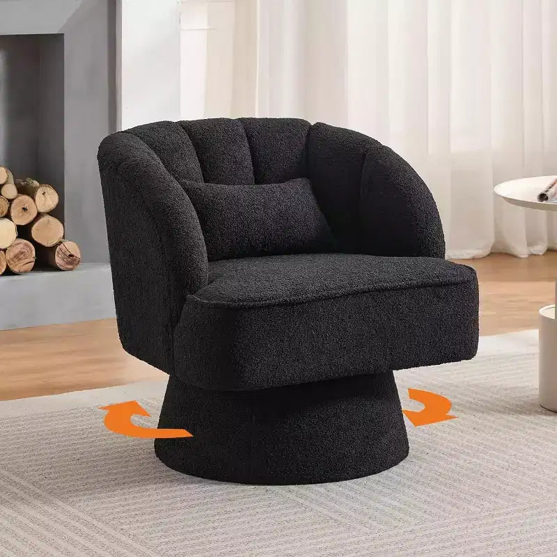 Fauteuil pivotant moderne à 360°, en tissu polaire, avec oreiller moelleux, fauteuil de lecture rond pour salon, chambre à coucher