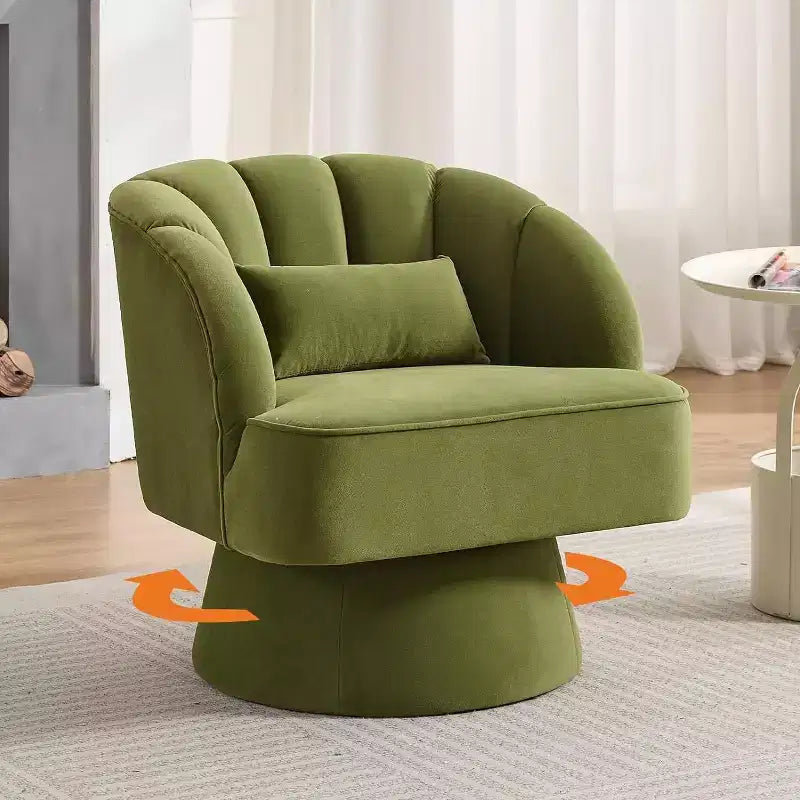 Fauteuil pivotant moderne à 360°, en tissu polaire, avec oreiller moelleux, fauteuil de lecture rond pour salon, chambre à coucher