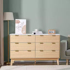 Commode à 6 tiroirs cannelés VEVOR, commode en bois avec dispositif coulissant et anti-basculement, commode moderne minimaliste, rangement de placard cannelé, marron