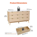 Commode à 6 tiroirs cannelés VEVOR, commode en bois avec dispositif coulissant et anti-basculement, commode moderne minimaliste, rangement de placard cannelé, marron