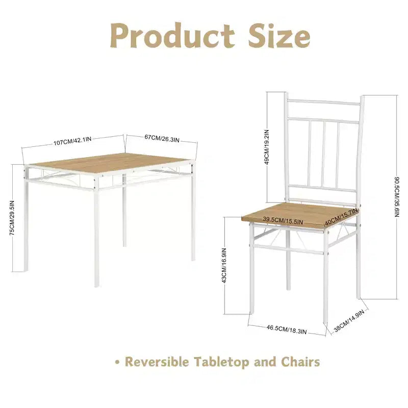 Ensemble de table à manger 5 pièces FurnitureR avec 4 chaises, ensemble de salle à manger de cuisine peu encombrant, plateau en bois et cadre en métal, facile à nettoyer pour la maison, le restaurant, la salle de classe