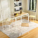 Ensemble de table à manger 5 pièces FurnitureR avec 4 chaises, ensemble de salle à manger de cuisine peu encombrant, plateau en bois et cadre en métal, facile à nettoyer pour la maison, le restaurant, la salle de classe