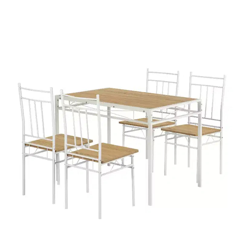 Ensemble de table à manger 5 pièces FurnitureR avec 4 chaises, ensemble de salle à manger de cuisine peu encombrant, plateau en bois et cadre en métal, facile à nettoyer pour la maison, le restaurant, la salle de classe