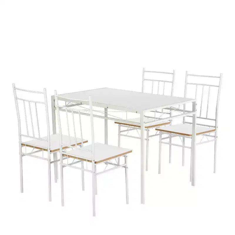 Ensemble de table à manger 5 pièces FurnitureR avec 4 chaises, ensemble de salle à manger de cuisine peu encombrant, plateau en bois et cadre en métal, facile à nettoyer pour la maison, le restaurant, la salle de classe