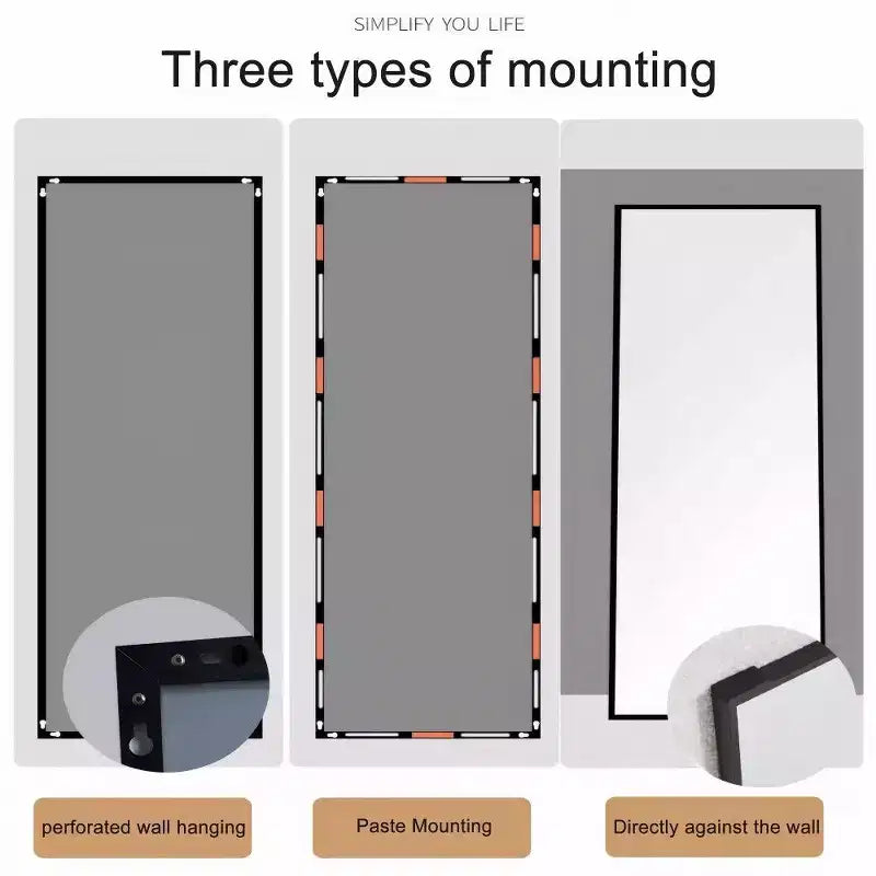 Miroir rectangulaire pleine longueur TUYOHW 70x31, Miroir de courtoisie avec cadre en métal, Miroir mural pour vestiaire