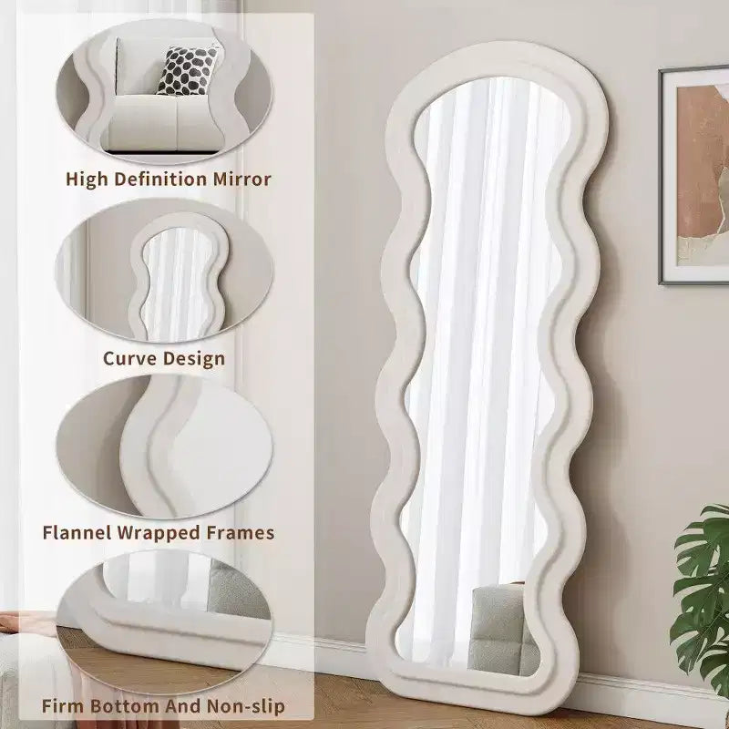 TUYOHW Grand miroir sur pied, miroir de courtoisie en flanelle avec cadre en bois pour dressing, vestiaire