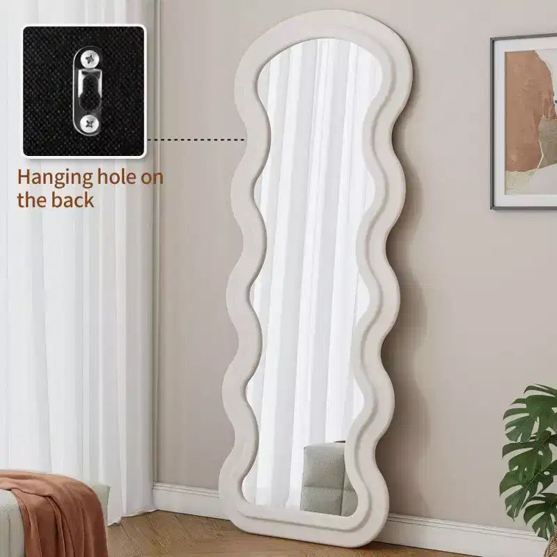 TUYOHW Grand miroir sur pied, miroir de courtoisie en flanelle avec cadre en bois pour dressing, vestiaire
