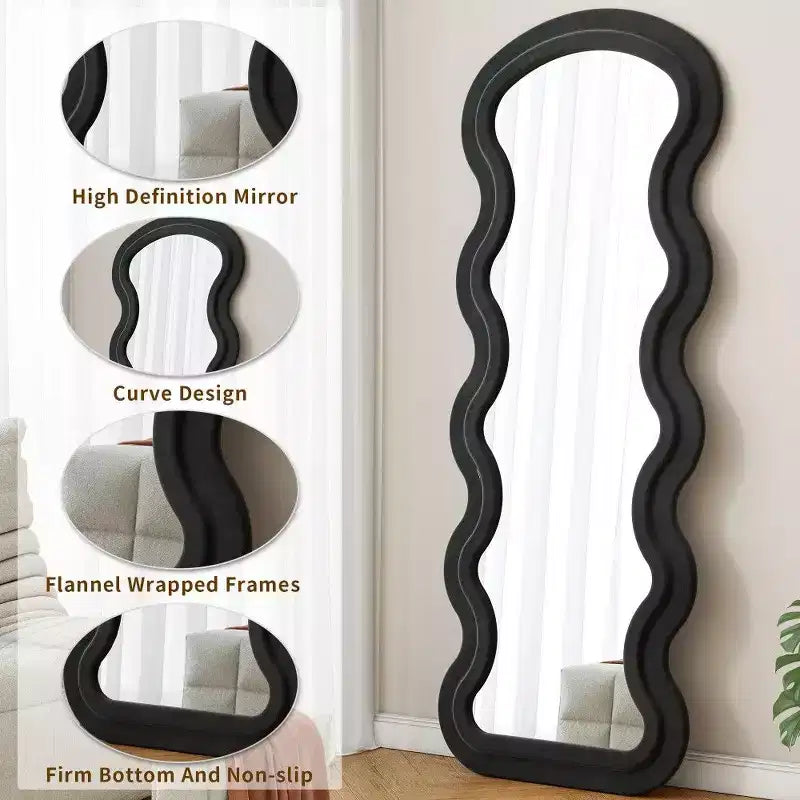 TUYOHW Grand miroir sur pied, miroir de courtoisie en flanelle avec cadre en bois pour dressing, vestiaire