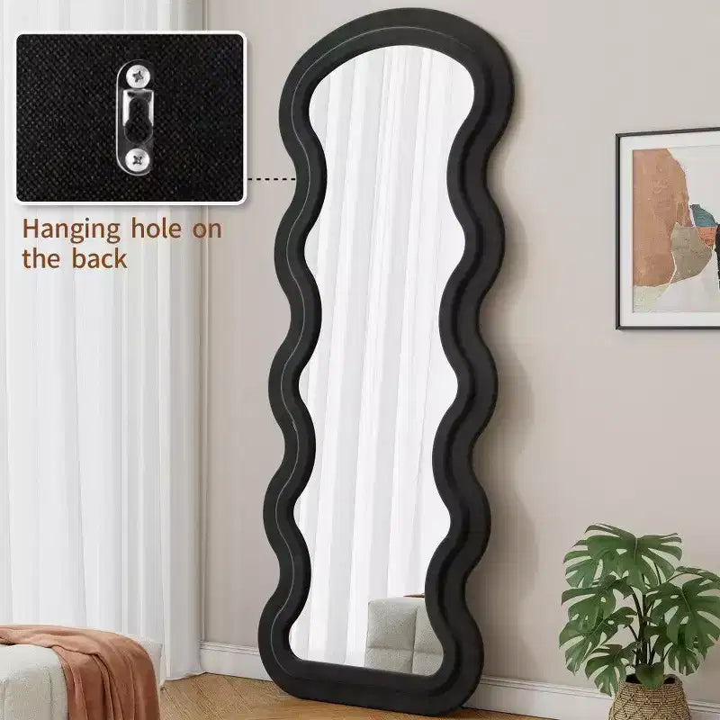 TUYOHW Grand miroir sur pied, miroir de courtoisie en flanelle avec cadre en bois pour dressing, vestiaire