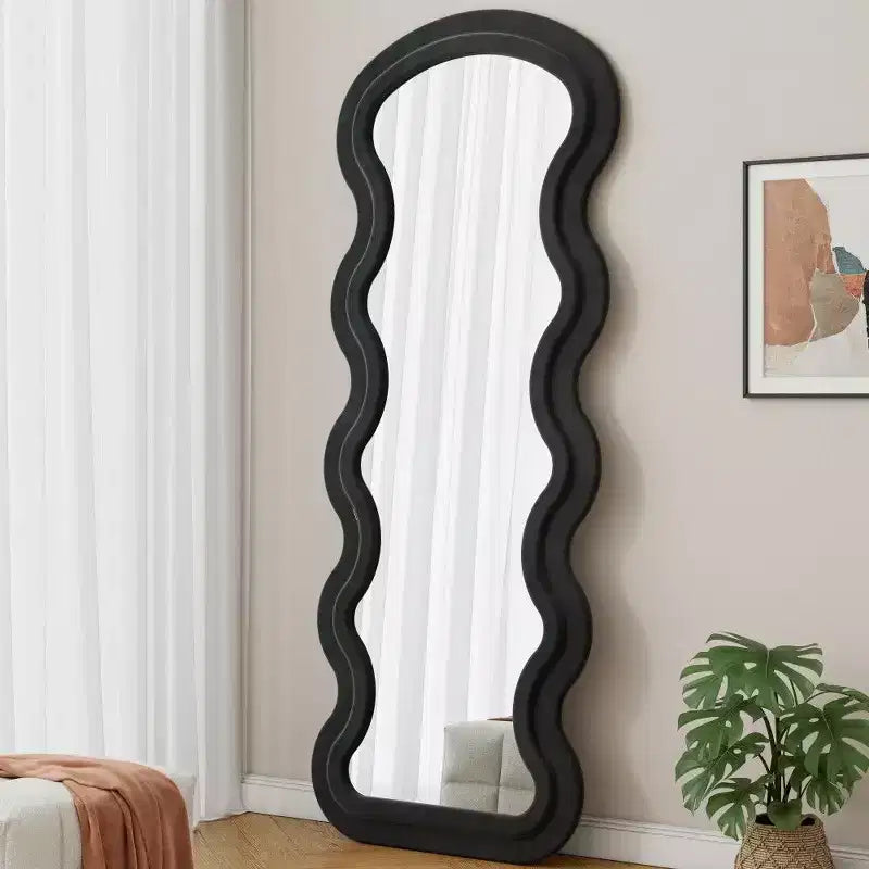 TUYOHW Grand miroir sur pied, miroir de courtoisie en flanelle avec cadre en bois pour dressing, vestiaire