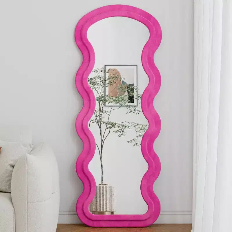 TUYOHW Grand miroir sur pied, miroir de courtoisie en flanelle avec cadre en bois pour dressing, vestiaire